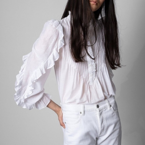 NWT ZADIG&VOLTAIRE XS Timmy Tomboy ruffled tunic blouse feminine milkmaid dainty - Picture 1 of 16